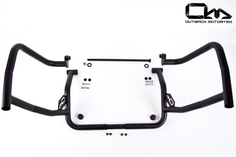 Suzuki Vstrom 650 crash bars protect body and vital components around the engine in case of a fall or drop. Available at www.OutbackMotortek.com