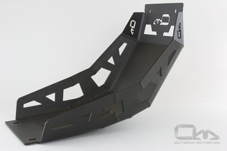 This skid plate was designed to protect the Suzuki DL 650 Vstrom body and vital components around the engine in case of a fall or drop. Available at www.OutbackMotortek.com